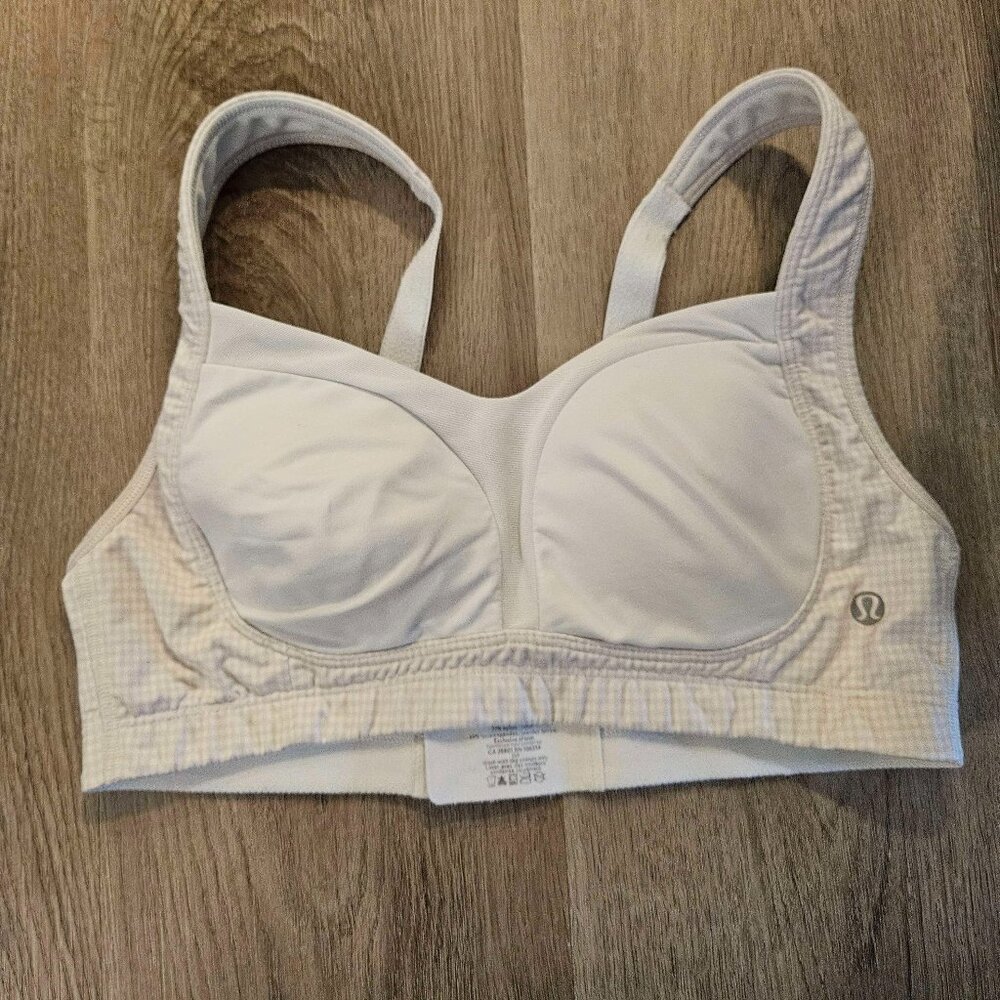 Lululemon White/Tan Gingham Sports Bra, Size 36C